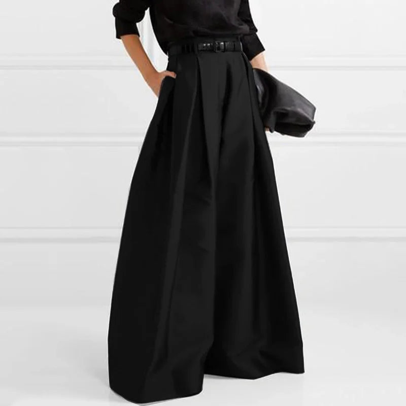 Chic High Waisted Pleated Wide Leg Pants in Solid Colour VestiVogue