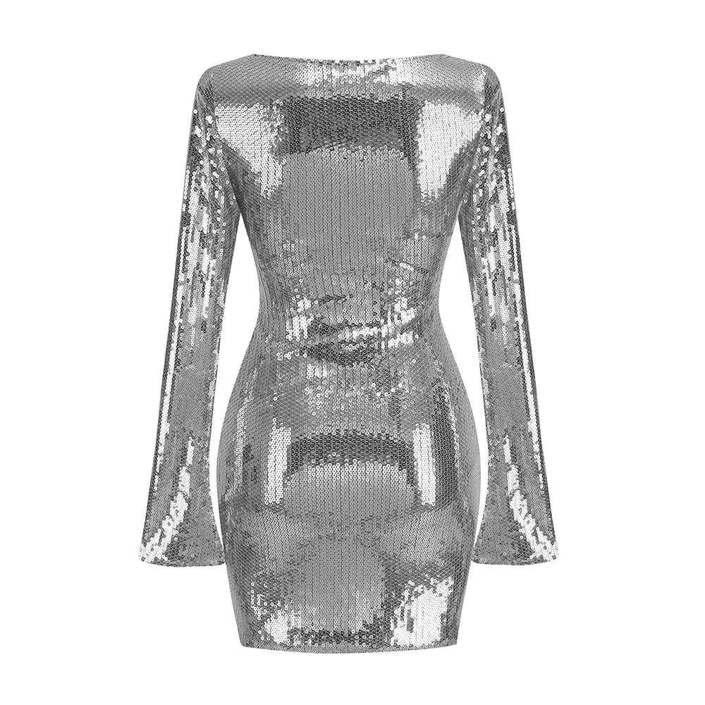 V-Neck Sequin Bodycon Mini Dress for Elegant Nights