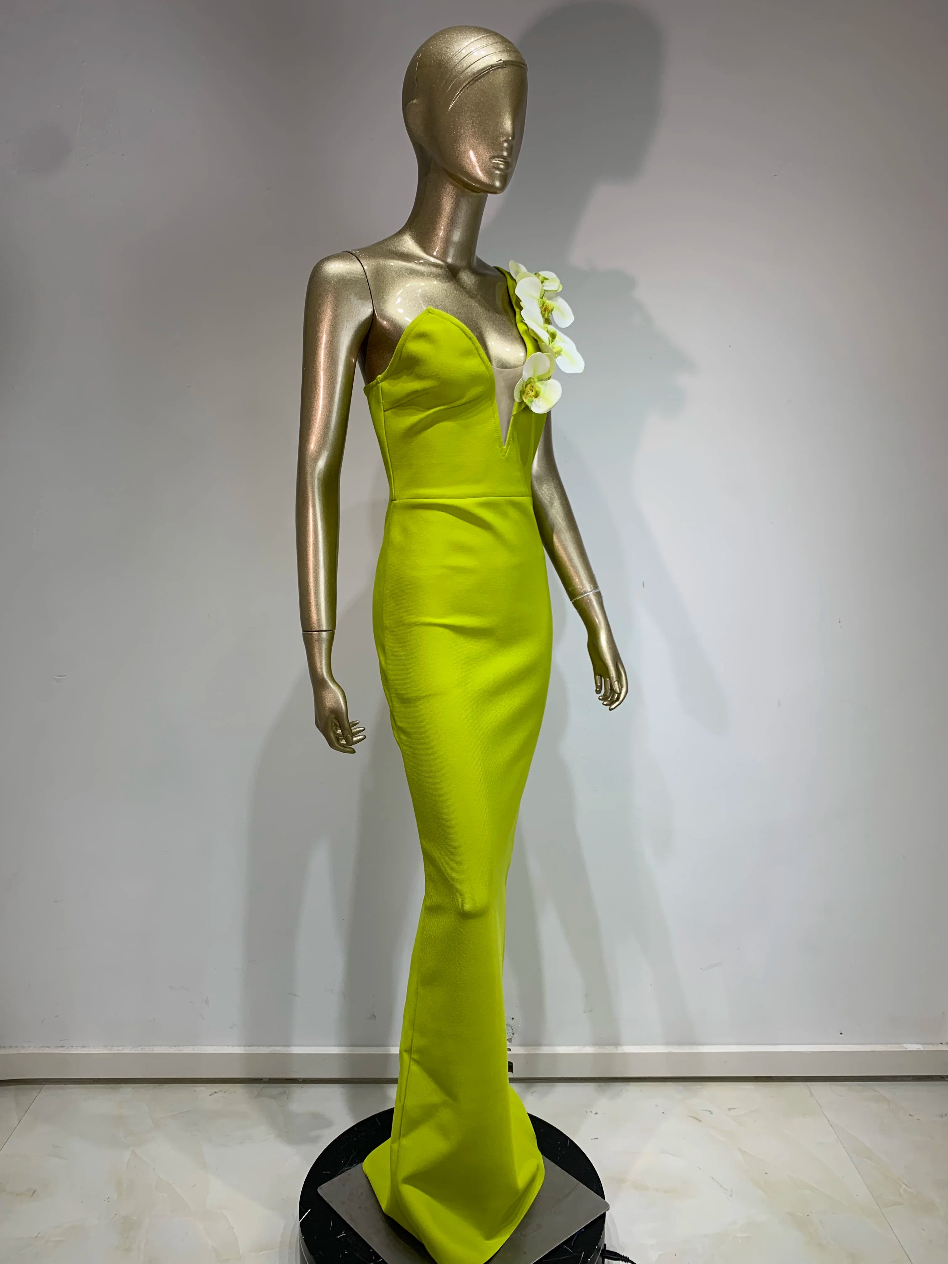 Neon Green Strapless Bodycon Dress with Appliques VestiVogue  