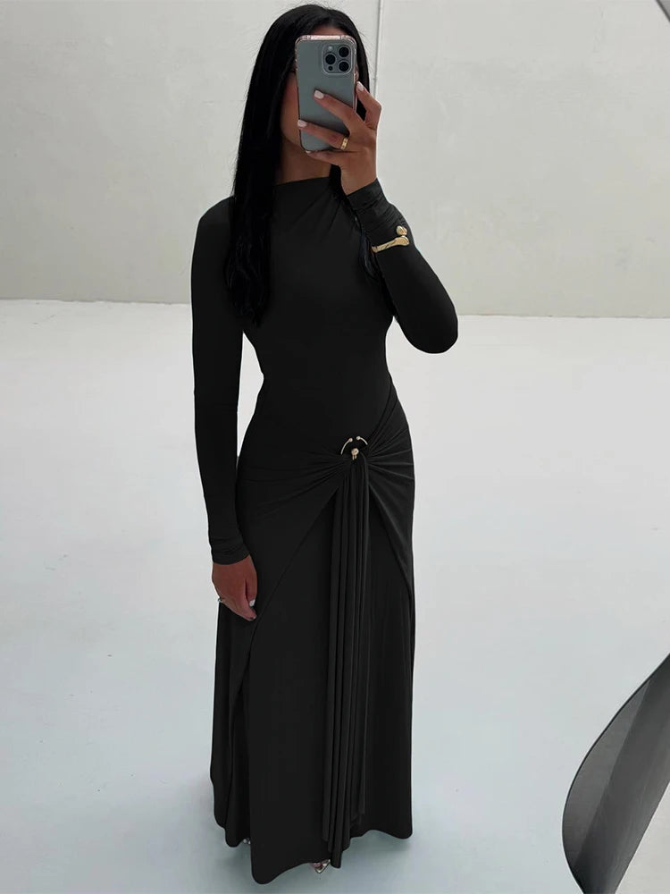 Ruched Full Sleeve Maxi Dress VestiVogue black S