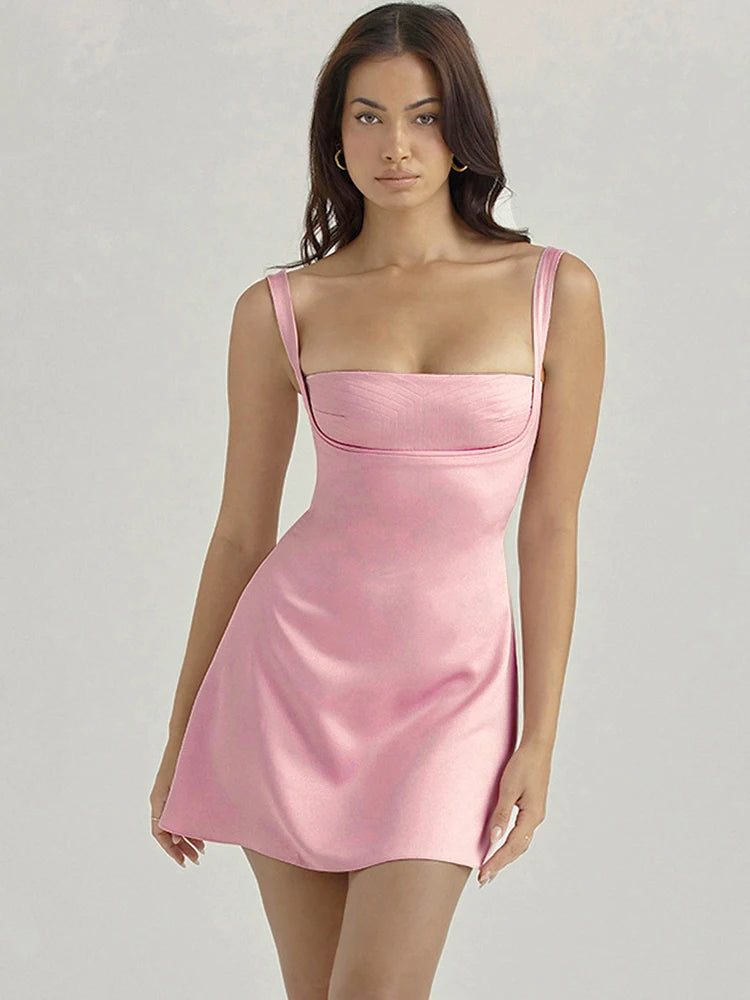 Women's Pink Satin A-Line Party Dress VestiVogue Pink dress XS (good elastic)