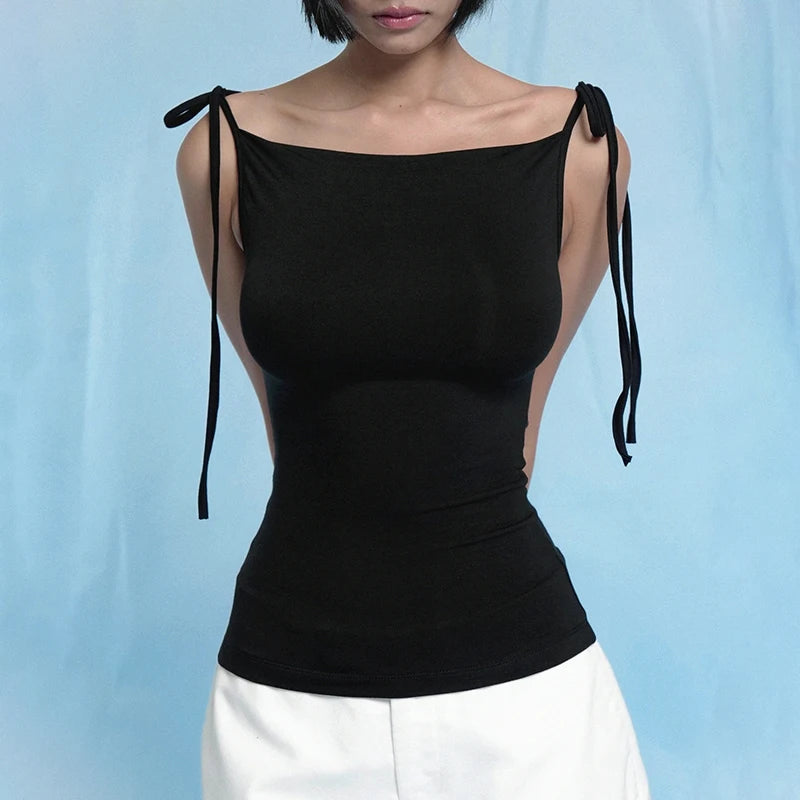 Solid Colour Lace-Up Strapless Camisole Top VestiVogue