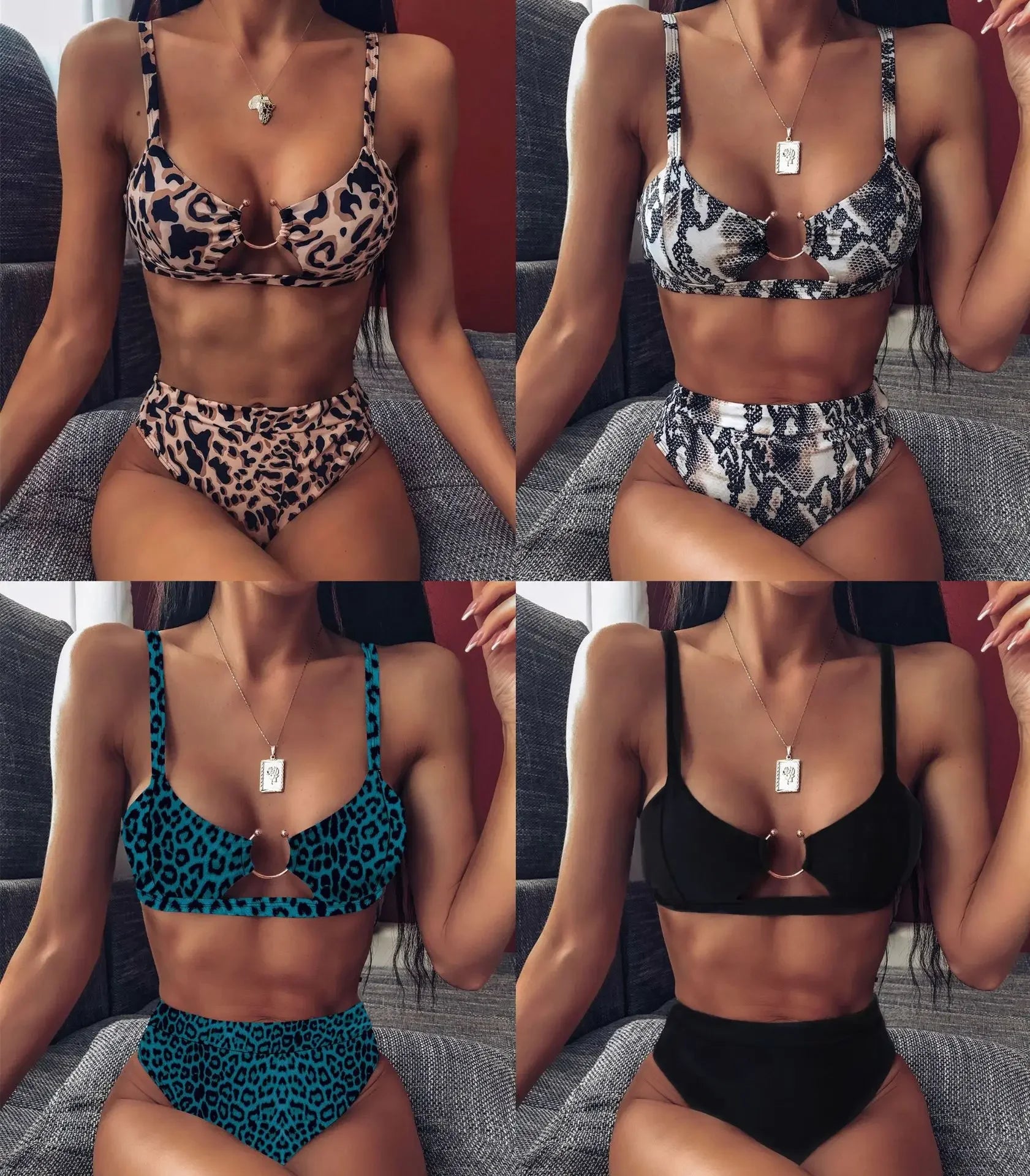 Push Up High Waist animal print bikinis VestiVogue  