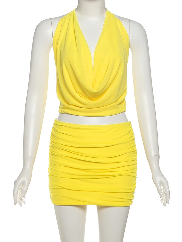 Halter Backless Mini Skirt 2-Piece Party Set VestiVogue