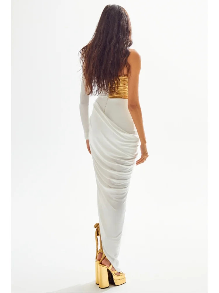 White Patchwork Maxi Dress VestiVogue