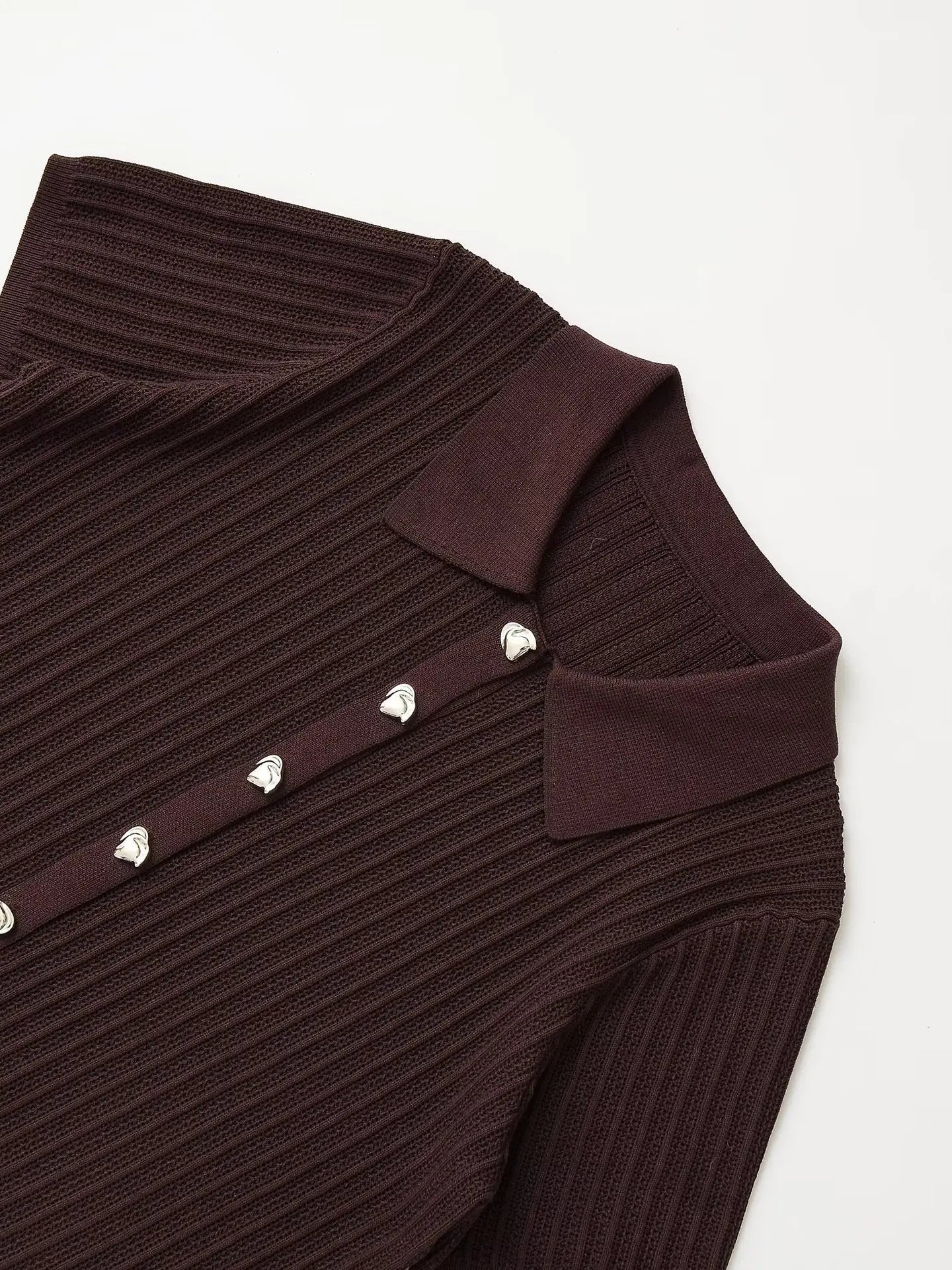 Brown Knitted Two-Piece Cardigan and Trousers Set VestiVogue