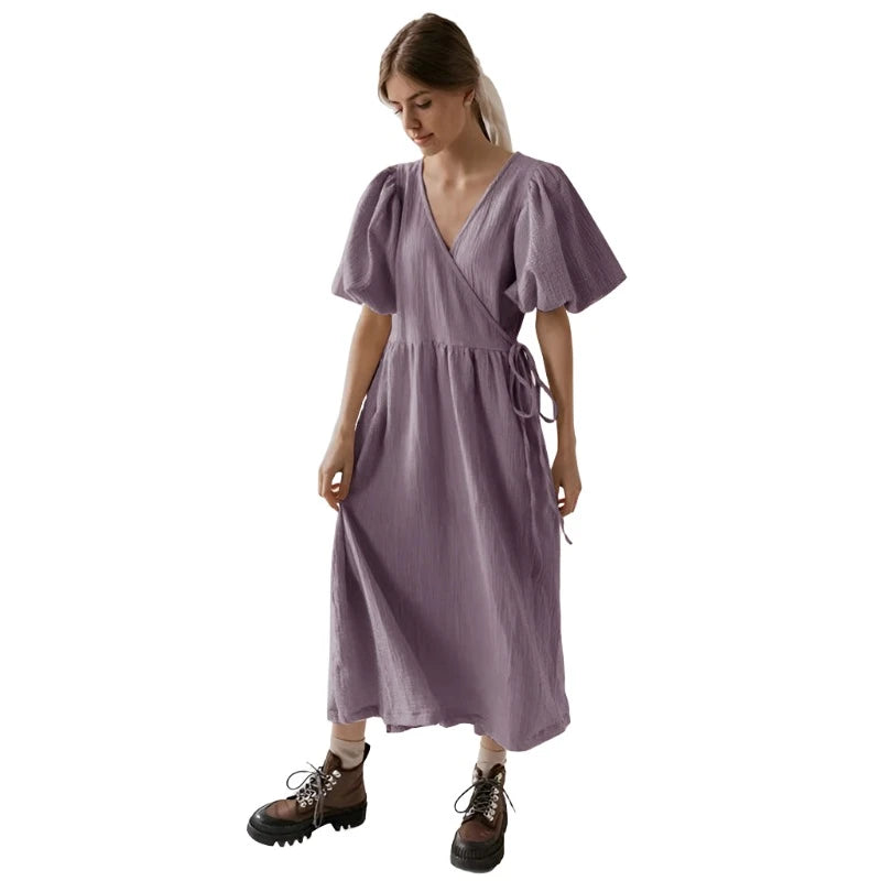 Short Sleeve summer Dress VestiVogue 9 purple One Size