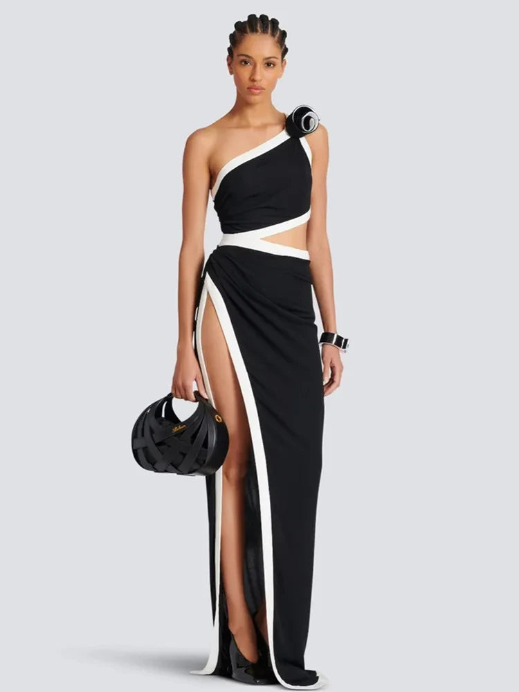 Black One Shoulder Split Bodycon Dress VestiVogue