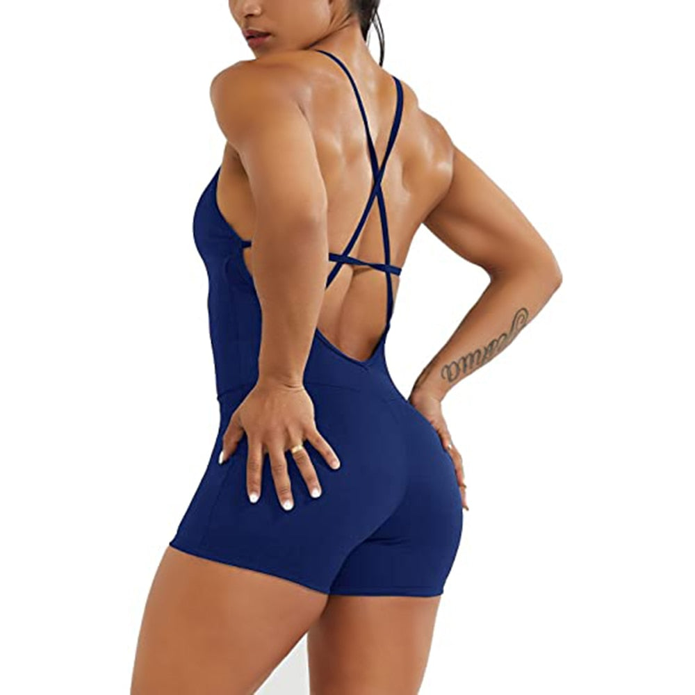 Breezy Short Jumpsuit Chic Gym Wear Navy Blue S