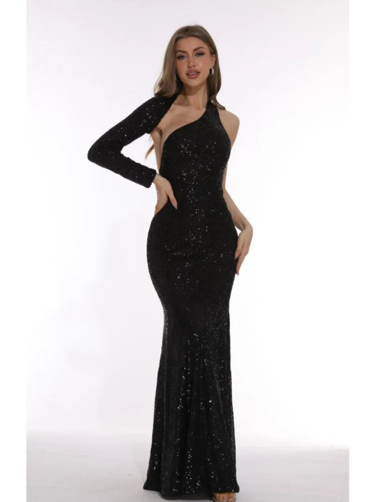 Sparkly Black Bodycon Maxi Dress VestiVogue black L