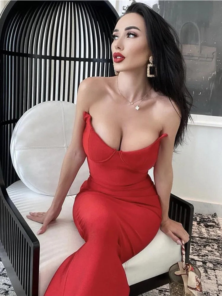 Strapless Backless Black Bandage Dress VestiVogue