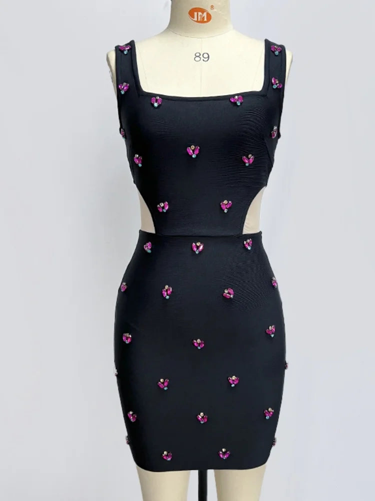 Cut Out Mini Black Bandage Bodycon Dress VestiVogue  