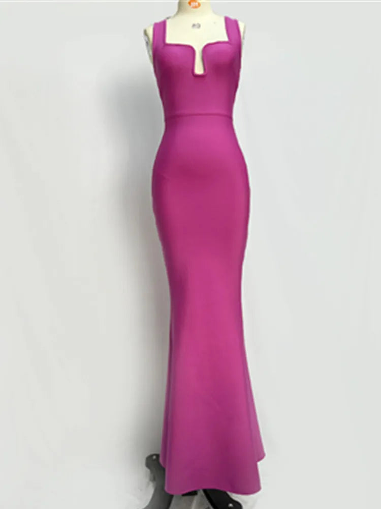 Hot Pink Fishtail Maxi Dress VestiVogue