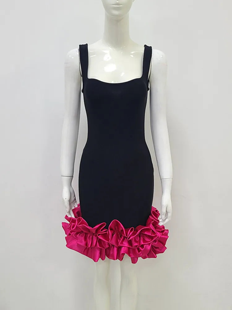 Black & Hot Pink Mini Bodycon Dress VestiVogue