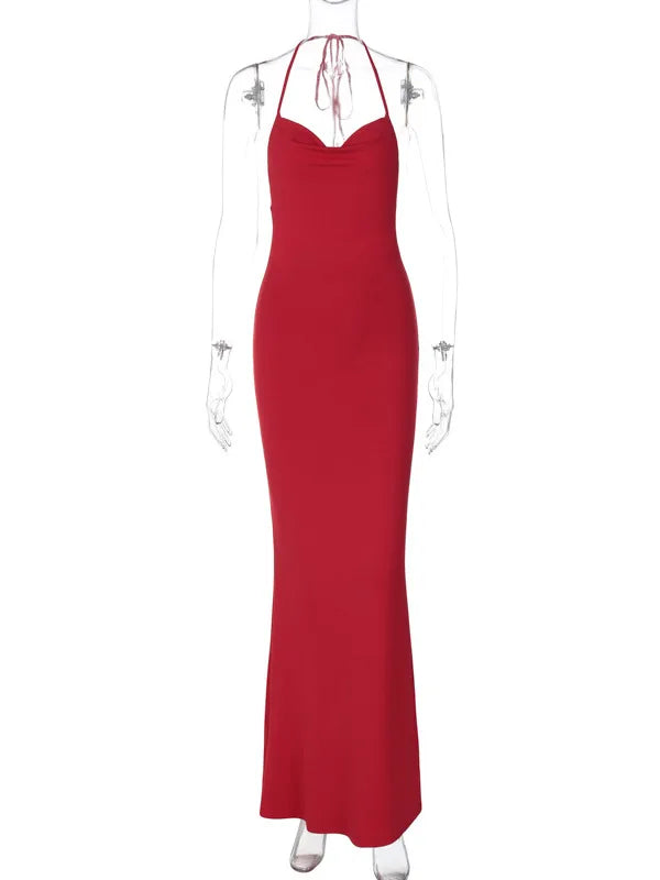 Halter Backless Bodycon Maxi Dress VestiVogue M Red