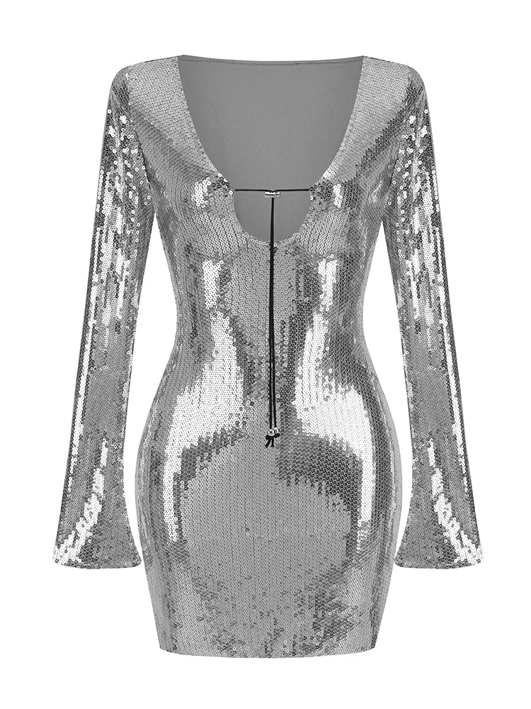 V-Neck Sequin Bodycon Mini Dress for Elegant Nights VestiVogue