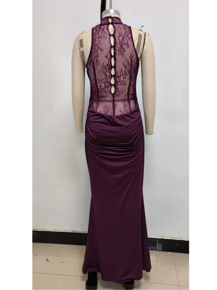 Lace Satin Maxi Dress VestiVogue