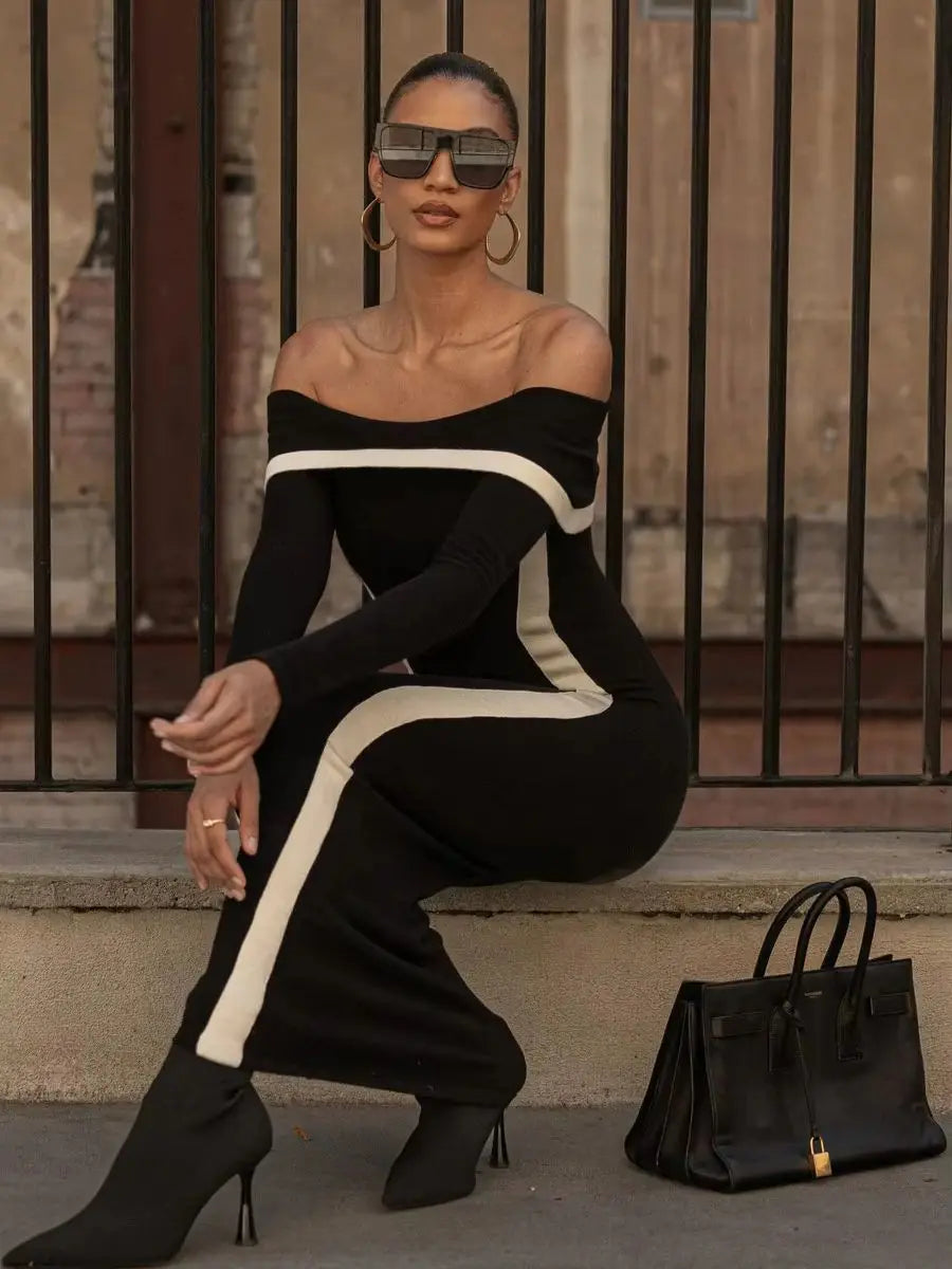 Luxury Off Shoulder Khaki Black Long Gown VestiVogue  