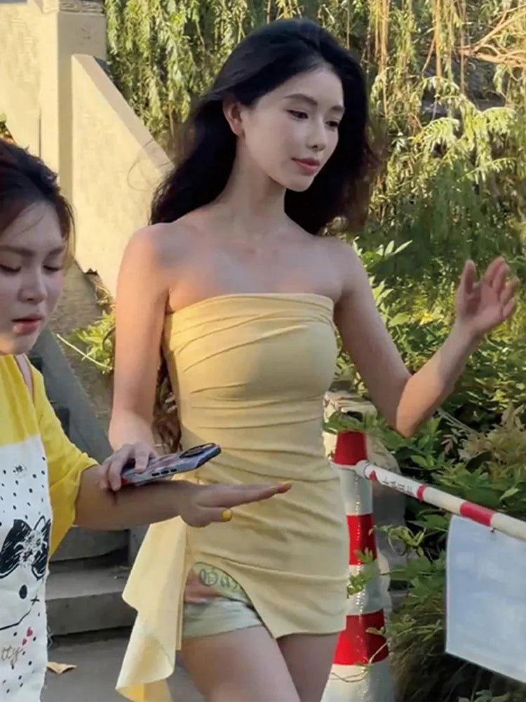 Kliou Irregular Hem Off-Shoulder Bodycon Mini Dress VestiVogue