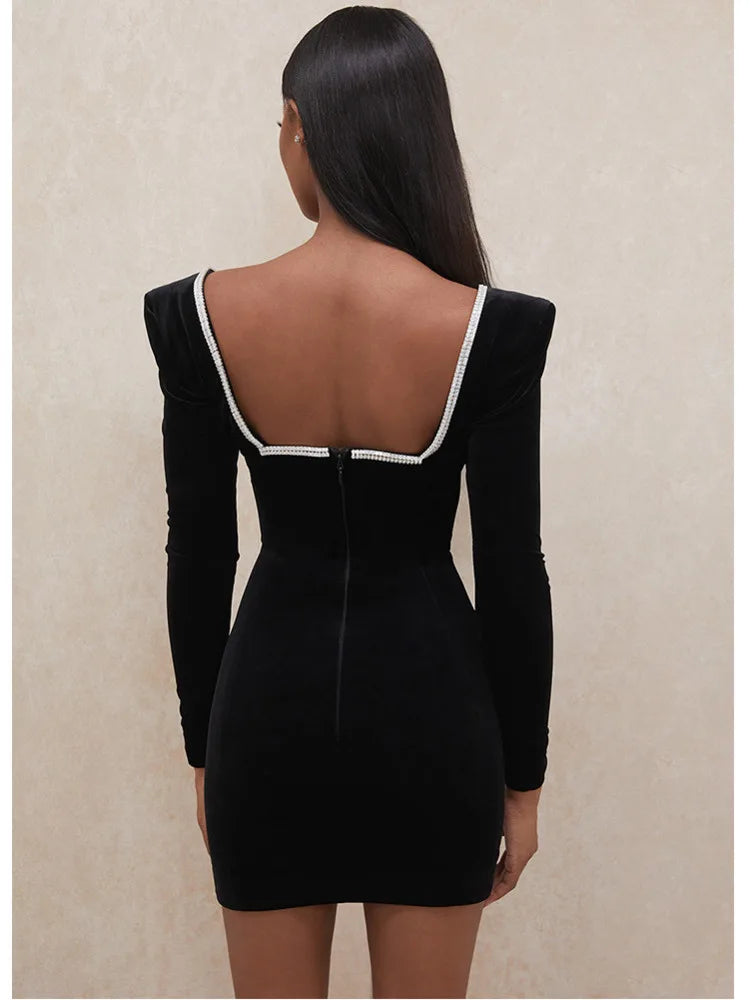 Deep V Backless Velvet Mini Dress VestiVogue  