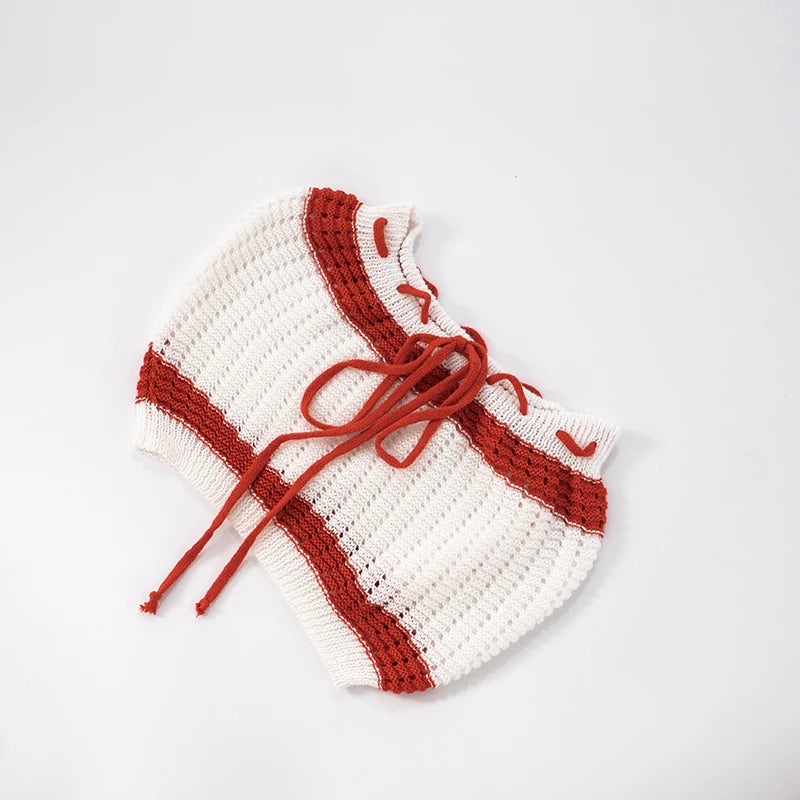 Clashing Colour Stripe Strapless Knitted Two-Piece Set VestiVogue