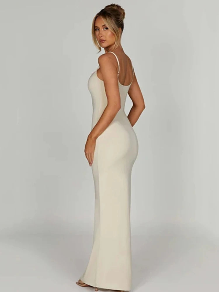 Backless Spaghetti Strap Bodycon Maxi Dress VestiVogue WHITE M