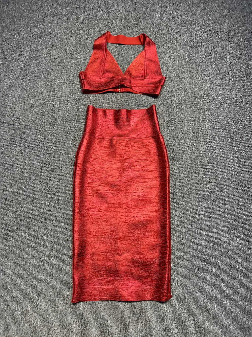 Red Backless Luxe Bandage Set VestiVogue  