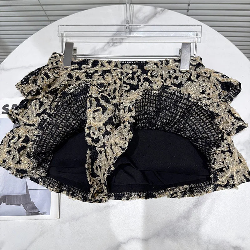 Backless Zipper Cross Strap Tank Top with Embroidered Mini Cake Skirt VestiVogue