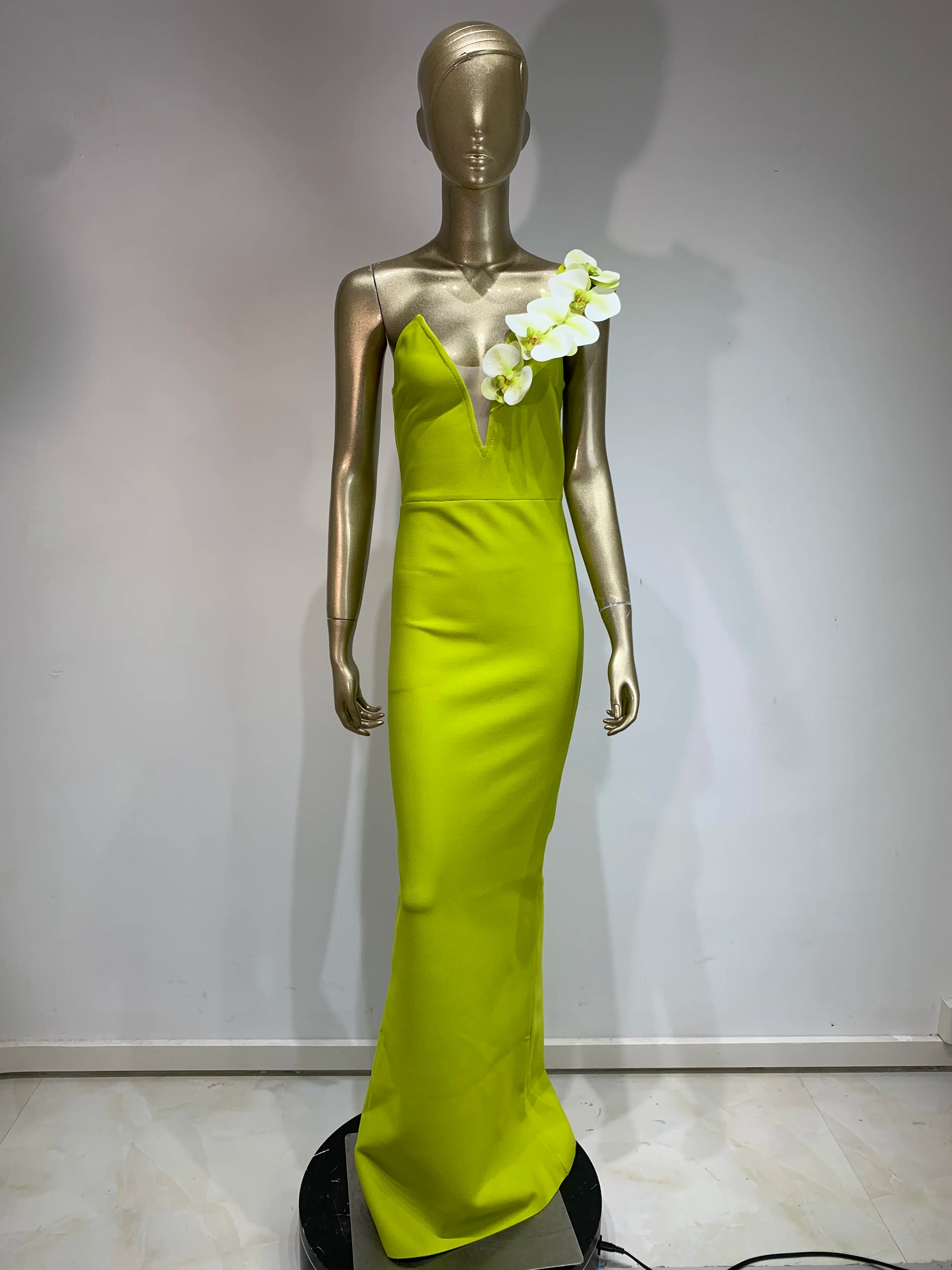 Neon Green Strapless Bodycon Dress with Appliques VestiVogue  