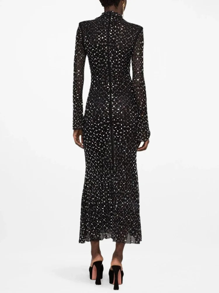 Turtleneck Sequined Maxi Dress VestiVogue