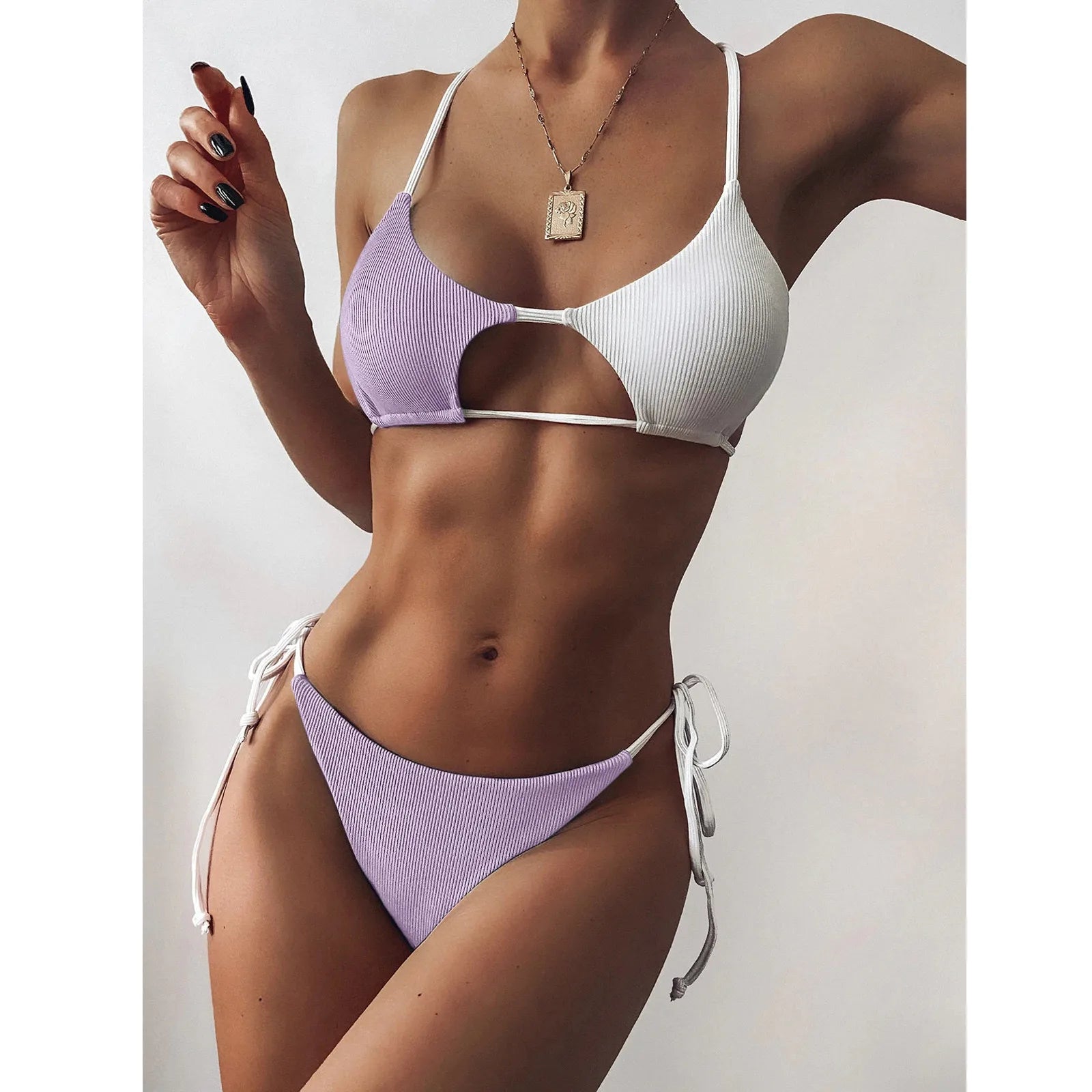 Love island isnpired String push up front cut Bikini set VestiVogue Purple L