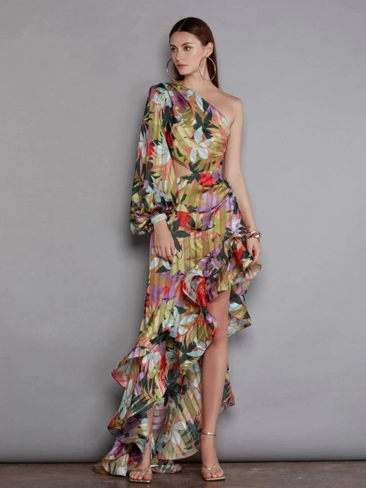 VFloral One Shoulder Split Maxi Dress VestiVogue  