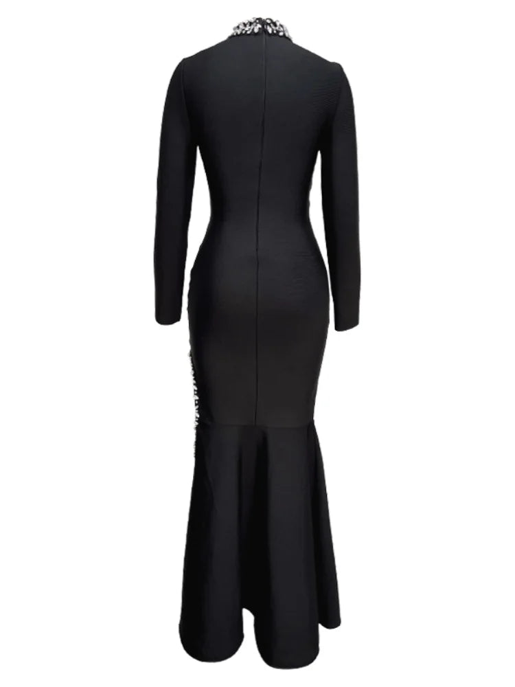 Crystal Cut-Out Black Maxi Dress VestiVogue