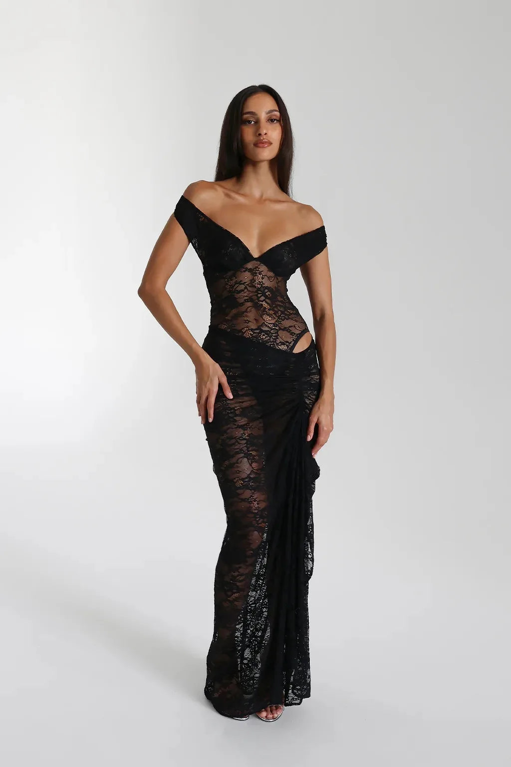 Charming Lace Deep V Backless Dress