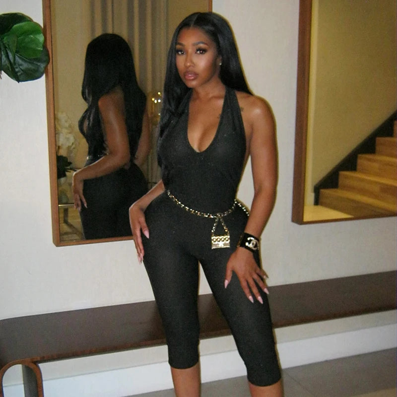 Chic Deep V-Neck Backless Halter Jumpsuit VestiVogue