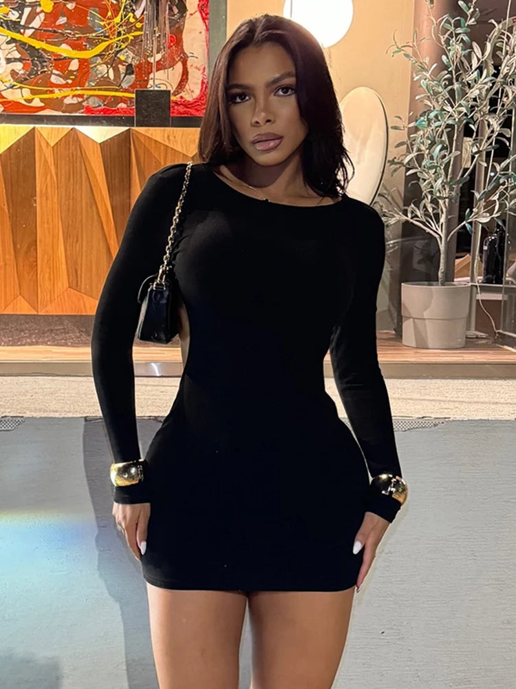 Backless Full Sleeve Mini Dress with Sheath Silhouette VestiVogue