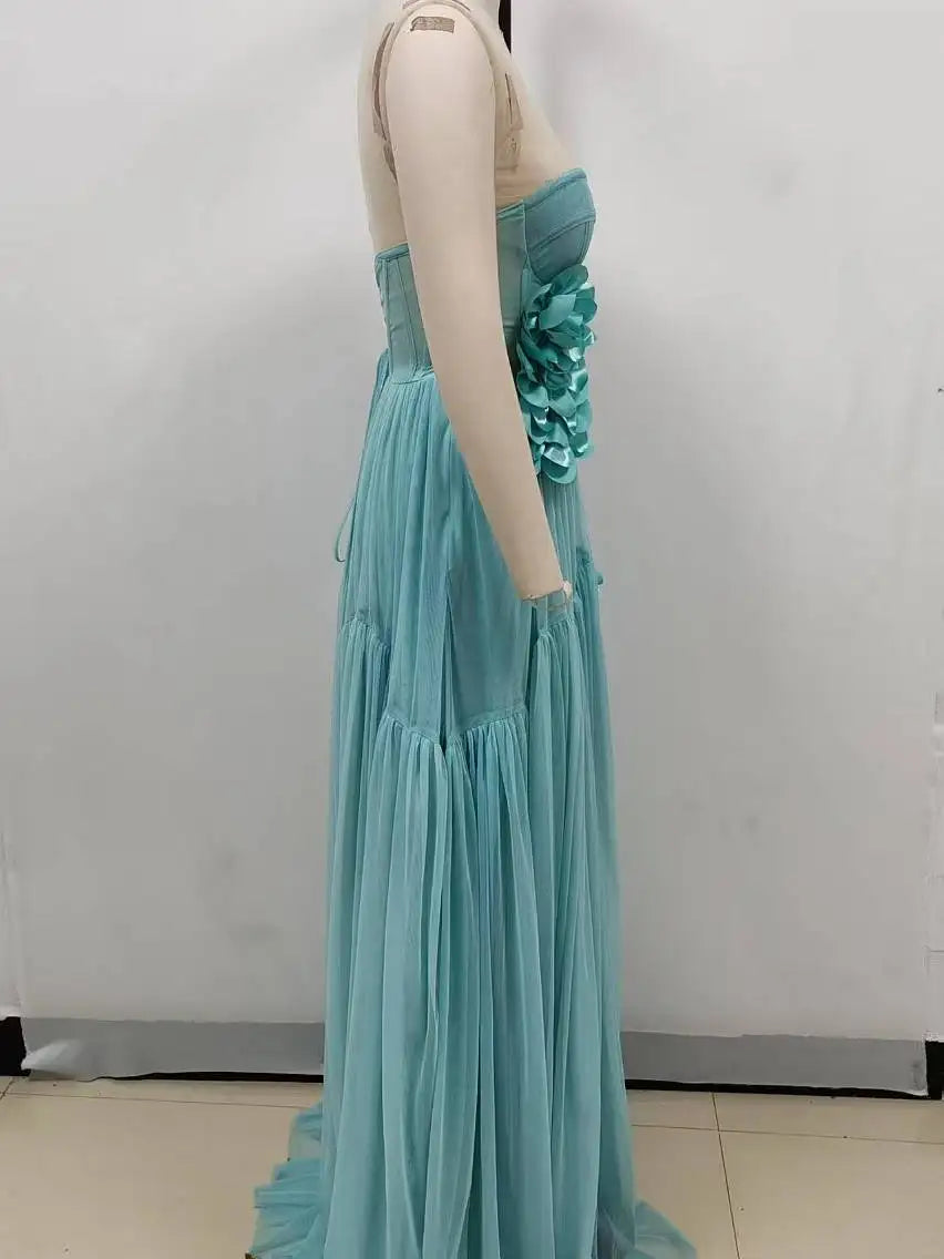 Luxury Strapless Flower Maxi Dress for Elegant Evening Events VestiVogue  