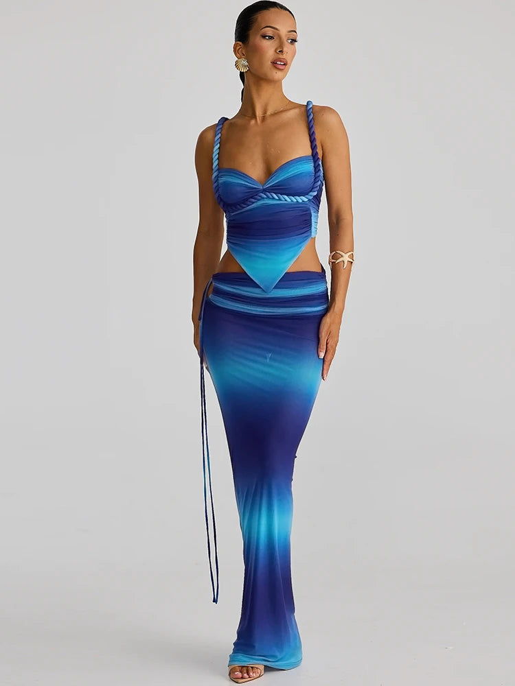 Irregular Shape Camisole & Bandage Cut-Out Maxi Skirt Set VestiVogue