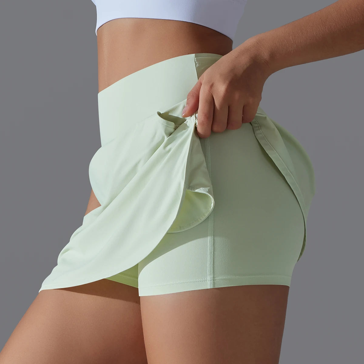 Double Deck High Waist Quick-Dry Running Shorts with Pocket VestiVogue