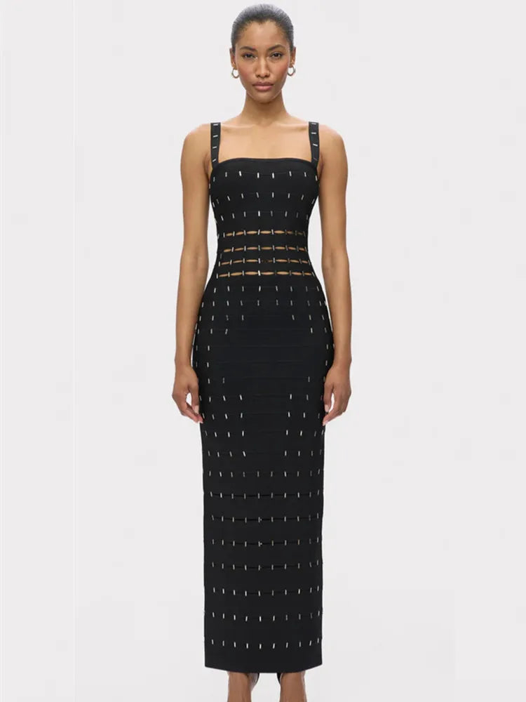 Elegant Black Beaded Sleeveless Bodycon Maxi Dress VestiVogue black XL