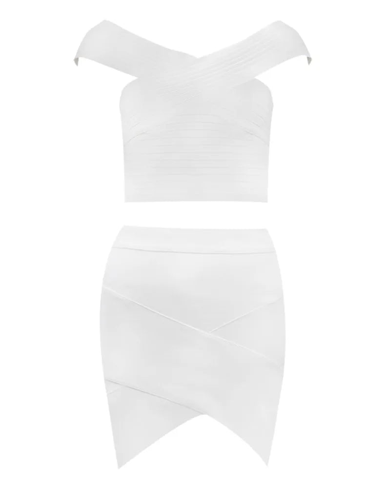 White Off-The-Shoulder Bandage Mini Dress VestiVogue