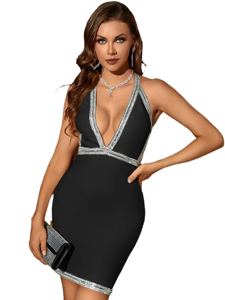 Seductive V-Neck Bandage Dress for Women VestiVogue black XS