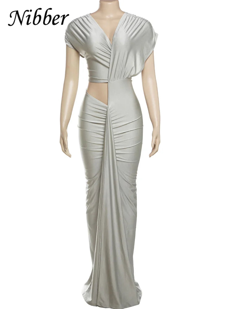 Irregular Hollow Bodycon Dress with Diagonal Collar and Slit Details VestiVogue