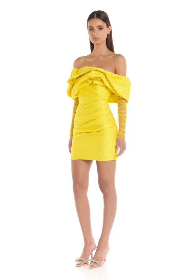 Elegant Yellow Strapless Mini Dress with Mesh Patchwork VestiVogue Yellow XS