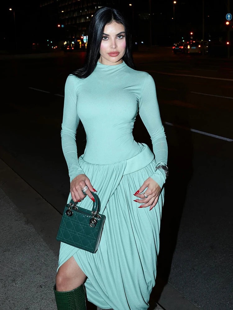 Elegant Irregular Ruched Mini Dress with Turtleneck VestiVogue