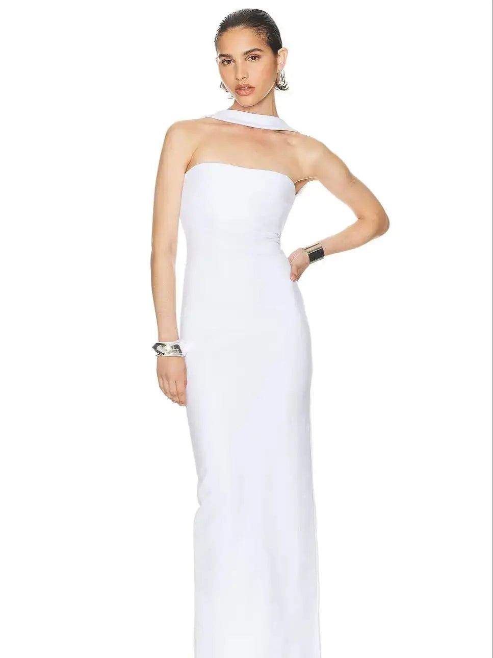 Crystal Backless Maxi Dress VestiVogue WHITE XS