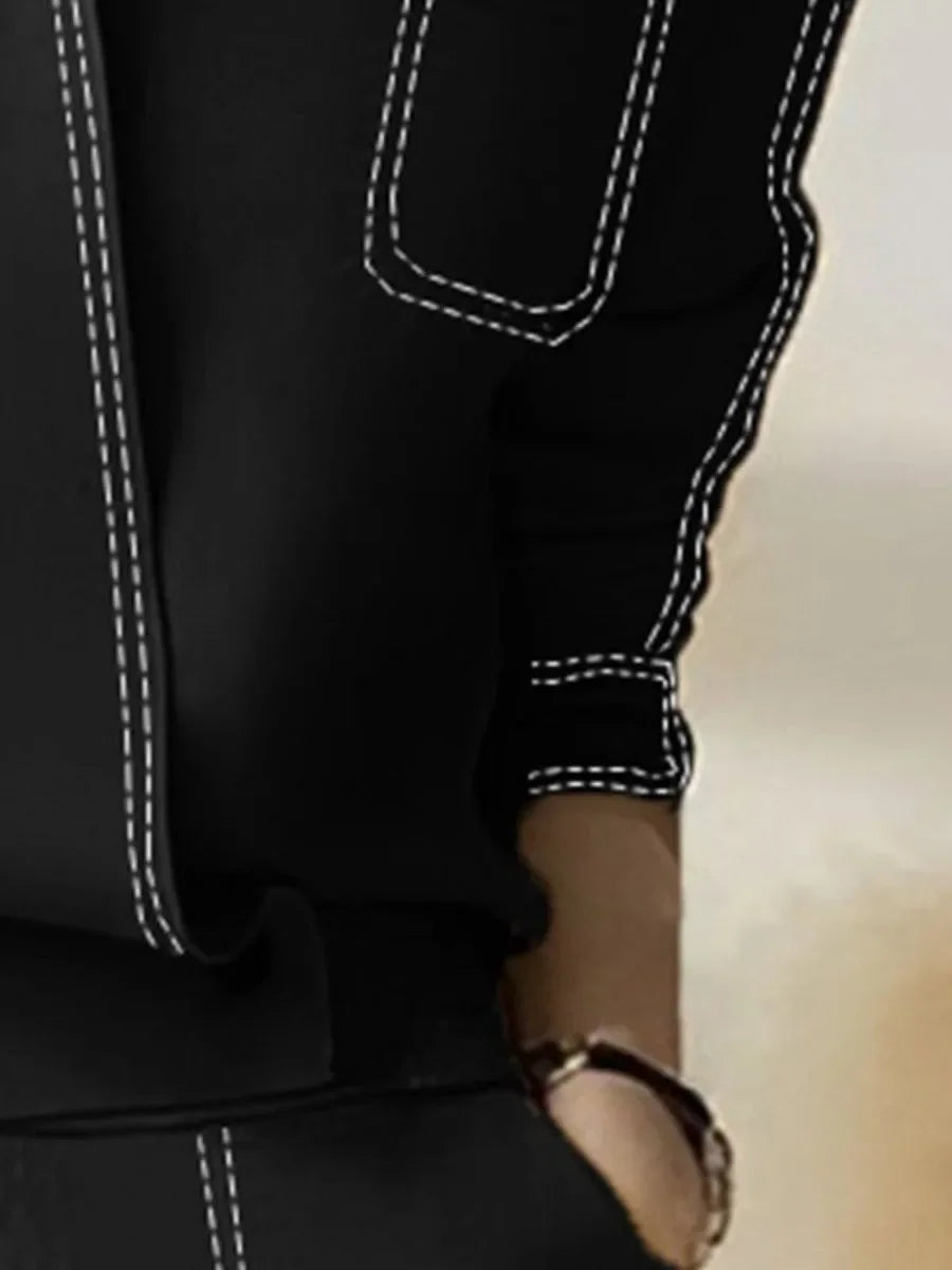 Chic Stand Collar Top & High Waist Wide Leg Pants Ensemble VestiVogue