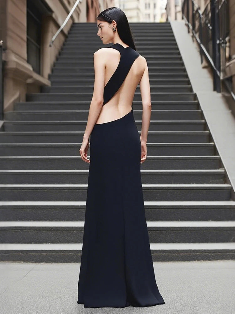 Deep V-Neck Ruched Bodycon Gown VestiVogue