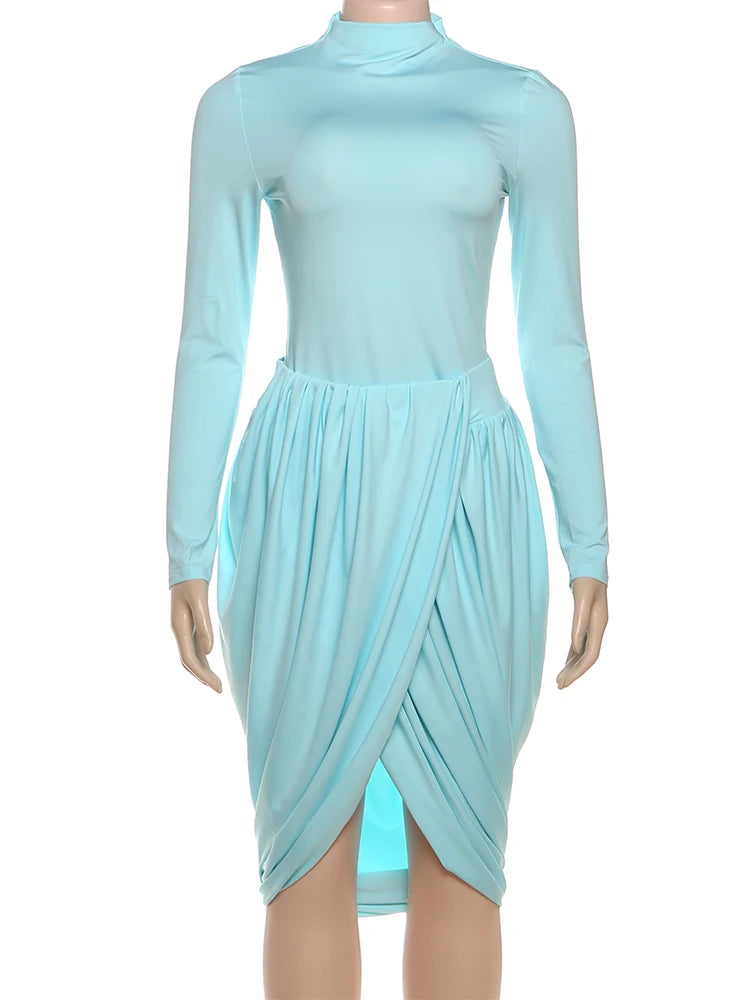 Elegant Irregular Ruched Mini Dress with Turtleneck VestiVogue