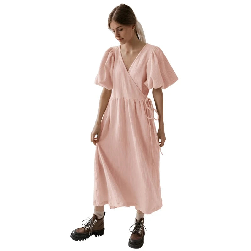 Short Sleeve summer Dress VestiVogue 68 pink One Size